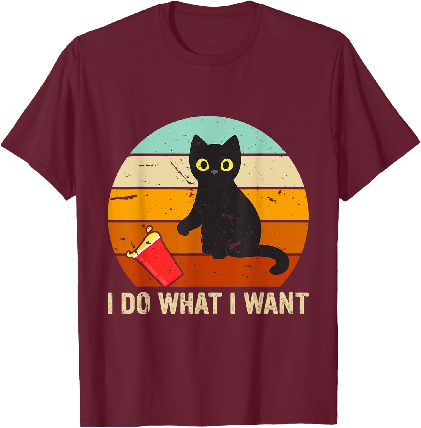 I Do What I Want Cat Coffee Black Cat Red Cup Funny Graphic Men Women Kids T-Shirt - T-Shirt | Maroon