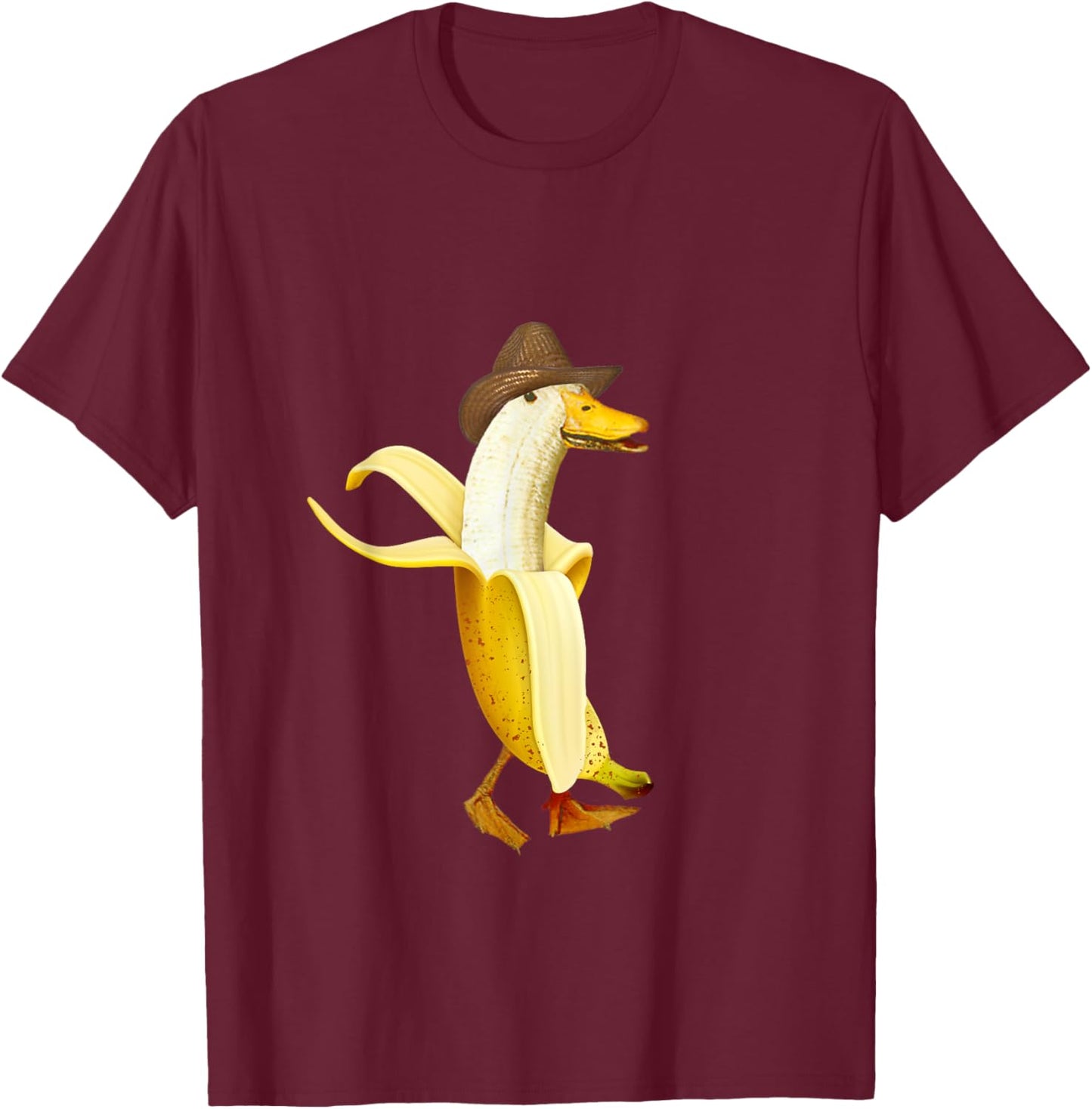 Funny Banana Duck Cowboy hat fruit bird Cowboy T-Shirt - T-Shirt | Maroon