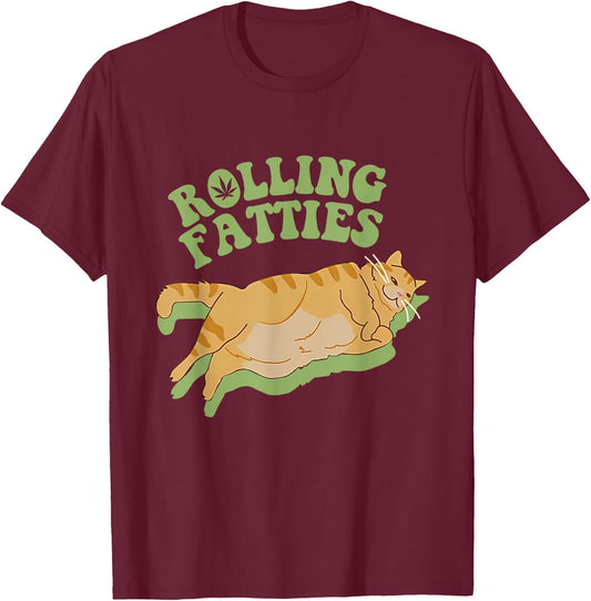 Vintage Rolling Fatties Cat Retro Kitty Kitten Meow MenWomen T-Shirt - T-Shirt | Maroon
