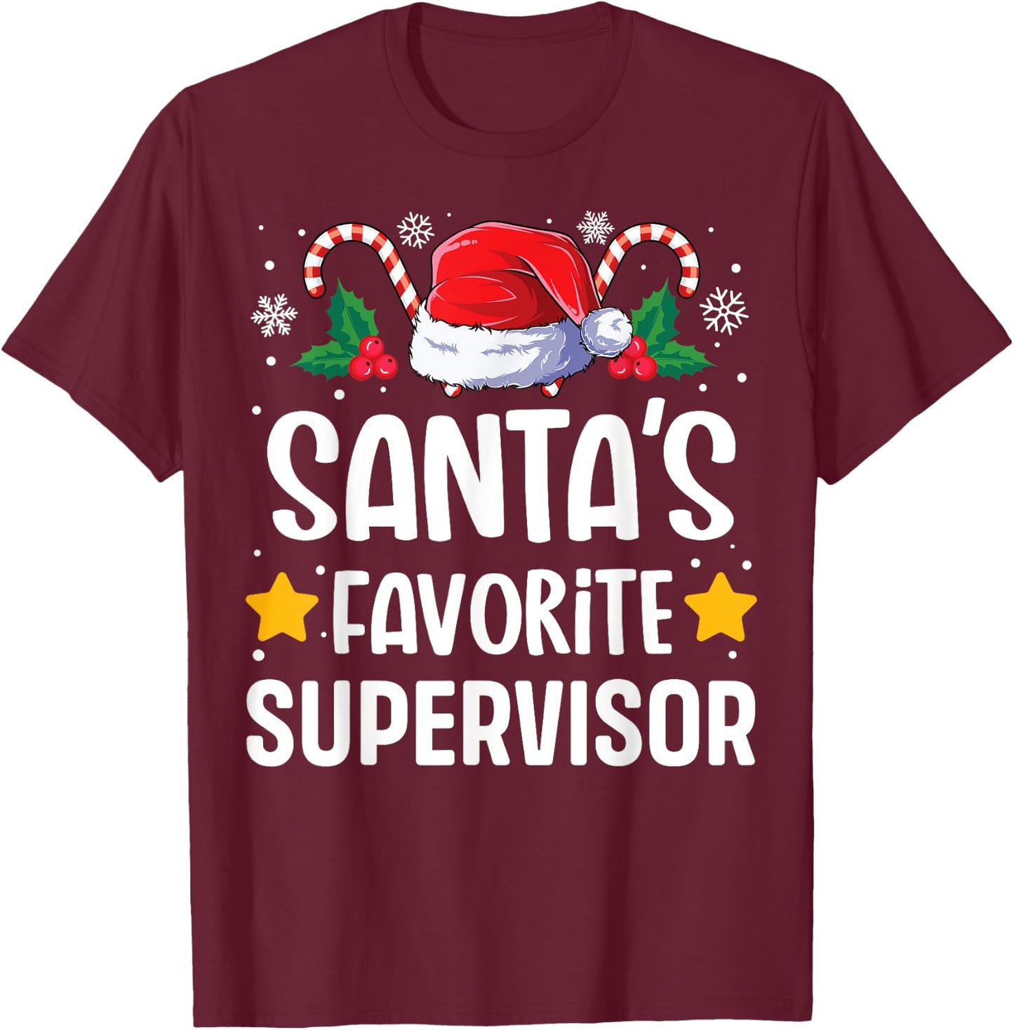 Santas Favorite Supervisor Christmas Matching Group Pajama T-Shirt - T-Shirt | Maroon