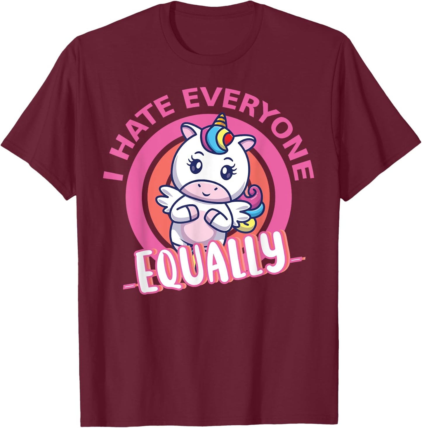 I Hate Everyone Equally People Suck Antisocial Unicorn Funny T-Shirt - T-Shirt | Maroon