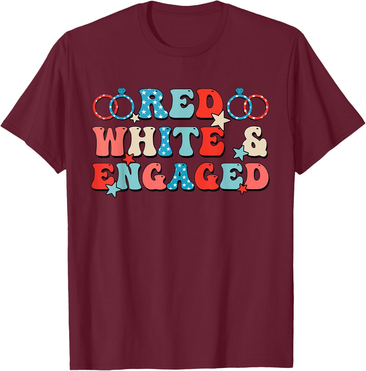 Red White And Engaged Men Women 4th Of July Usa Flag T-Shirt - T-Shirt | Maroon