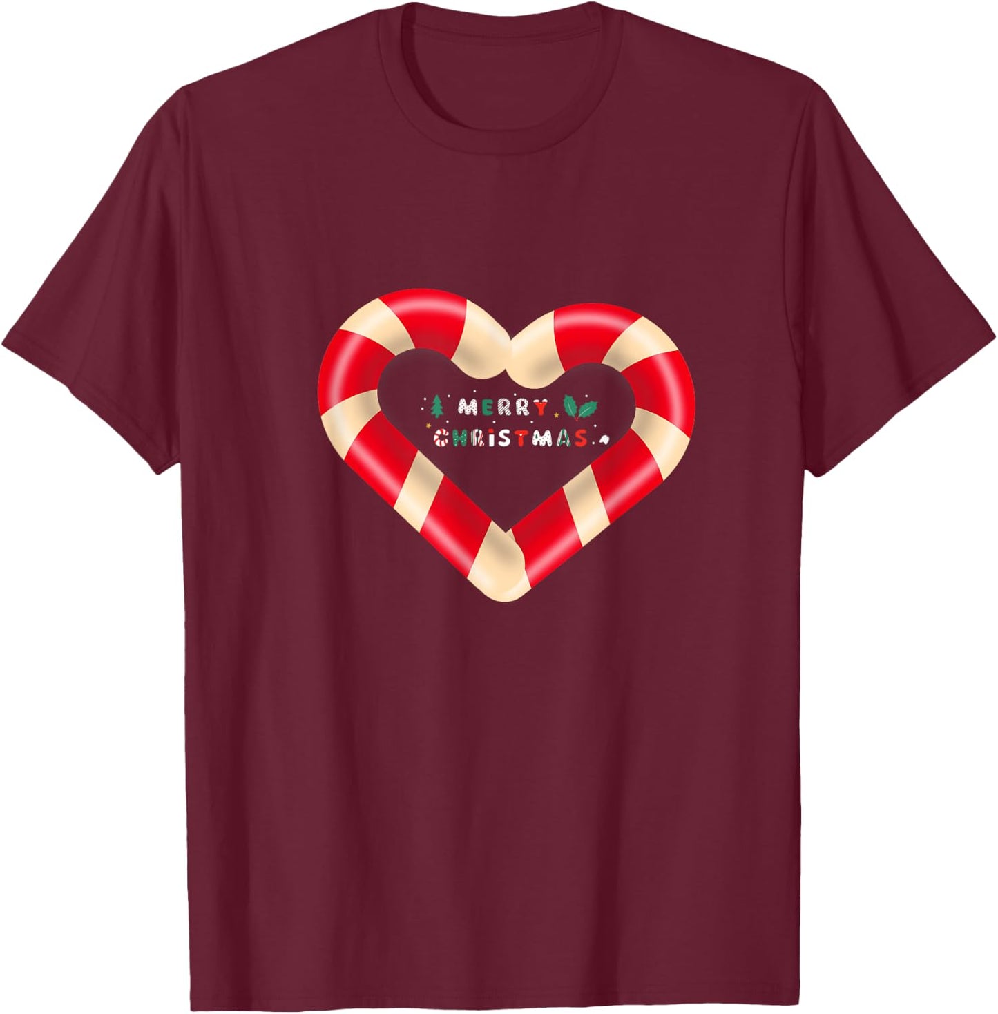 Merry Christmas Candy Cane hearts T-Shirt - T-Shirt | Maroon