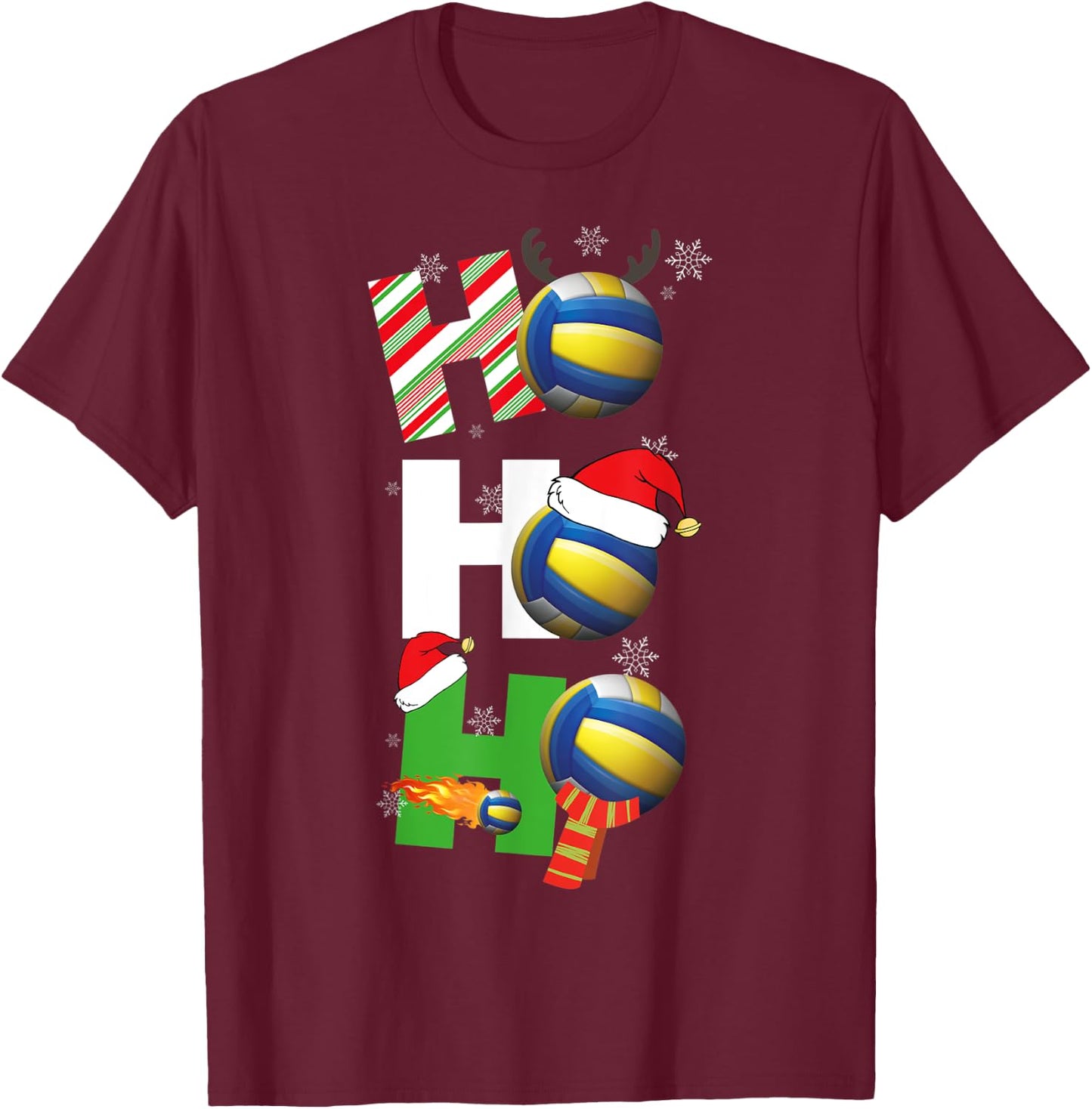 Funny Christmas Volleyball Player Pajamas Matching Team T-Shirt - T-Shirt | Maroon