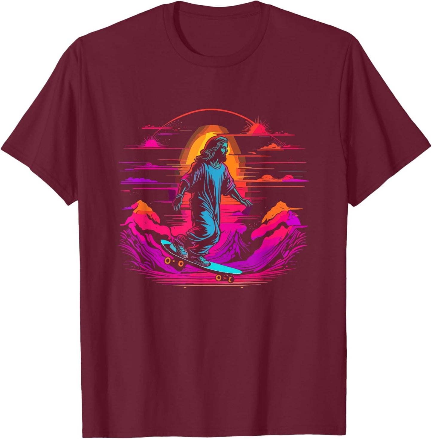 Jesus Christ Skateboarding - Retro Christian Skateboard T-Shirt - T-Shirt | Maroon