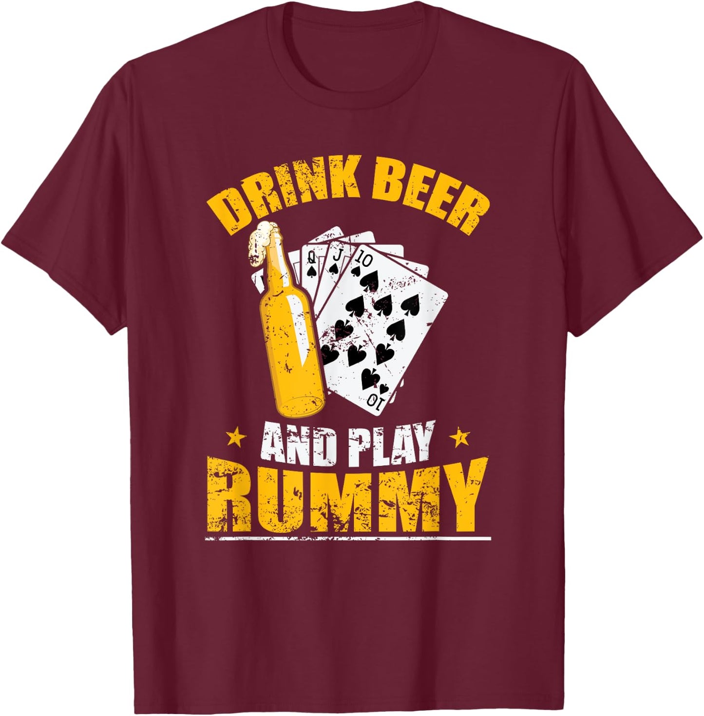 Drink Beer and play Rummy Card Game Romme T-Shirt - T-Shirt | Maroon