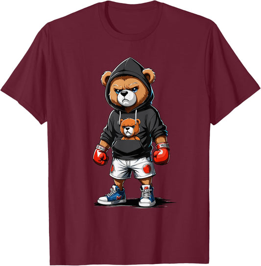 Teddy Bear Gangster Boxer with Hip Hop Street Clothes T-Shirt - T-Shirt | Maroon