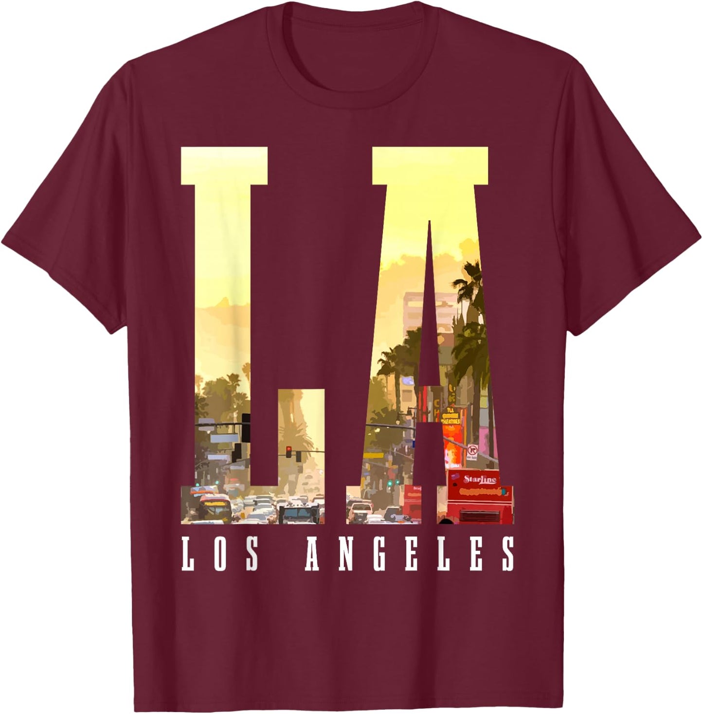 Los Angeles LA Skyline Vintage California LA T-Shirt - T-Shirt | Maroon