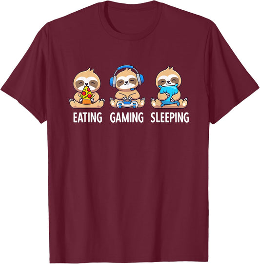 Eating Gaming Sleeping Sloth Kids T-Shirt - T-Shirt | Maroon