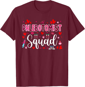 Phlebotomist Squad Cute Tools Hearts Costume Valentine's Day T-Shirt - T-Shirt | Maroon
