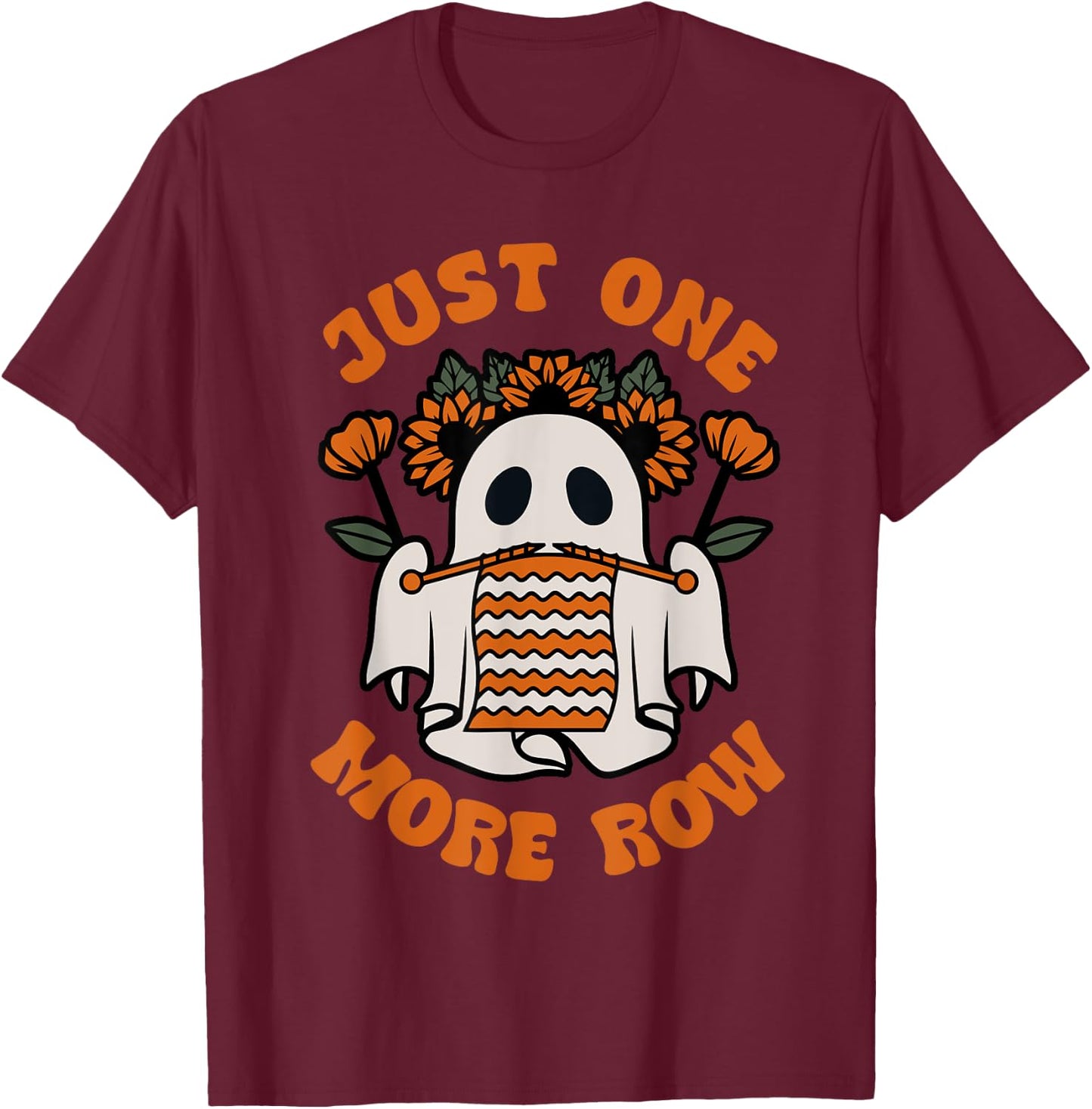 Funny Just One More Row Crochet Boo Halloween Apparel T-Shirt - T-Shirt | Maroon