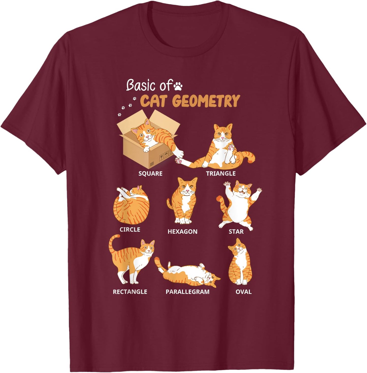 Basic Cat Geometry Cute Cat Lover Math School Women Kids T-Shirt - T-Shirt | Maroon