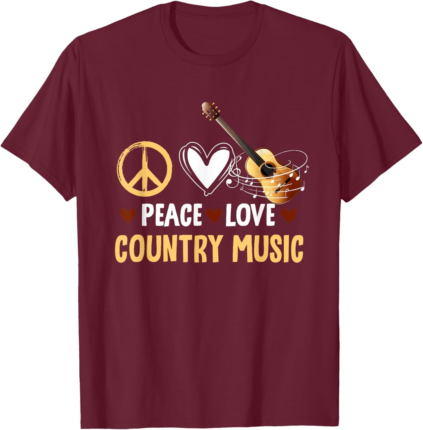Funny Vintage Western Women Peace Love Country Music T-Shirt - T-Shirt | Maroon