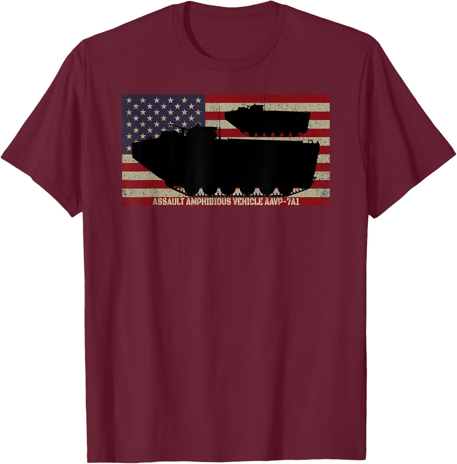 Assault Amphibious Vehicle AAVP-7A1 American Flag Women Men T-Shirt - T-Shirt | Maroon