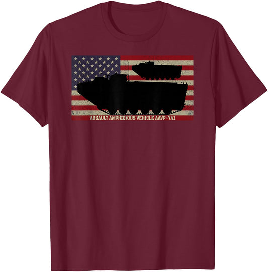 Assault Amphibious Vehicle AAVP-7A1 American Flag Women Men T-Shirt - T-Shirt | Maroon