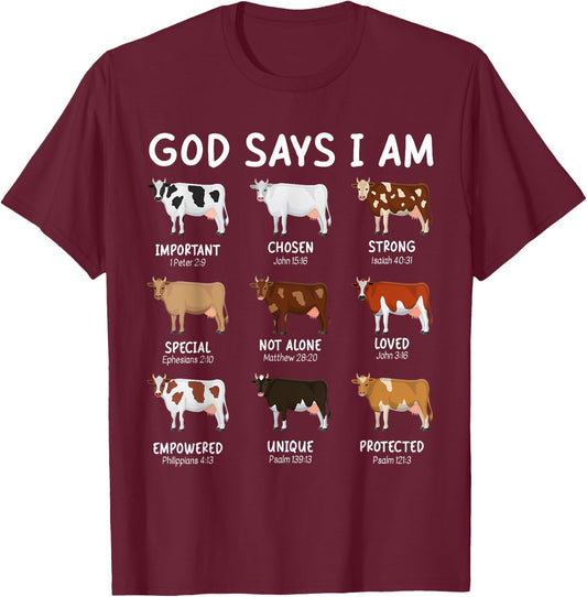 God Says I Am Cute Heifer Cow Bible Verse Christian T-Shirt - T-Shirt | Maroon