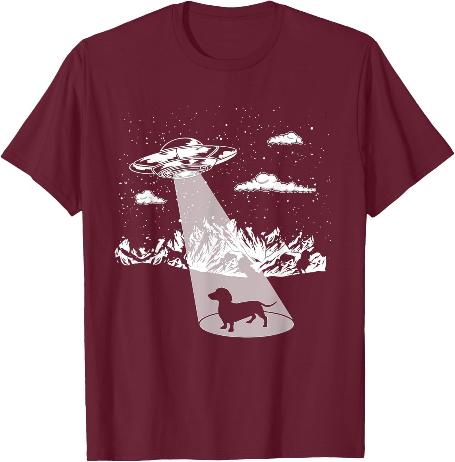 Funny Dachshund Ufo Designs Alien Abduction Dachshund for Dachshund Lovers, , Black, Short Sleeve, Small T-Shirt - T-Shirt | Maroon