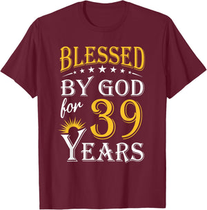 Vintage Blessed by God for 39 years Happy 39th Birthday T-Shirt - T-Shirt | Maroon