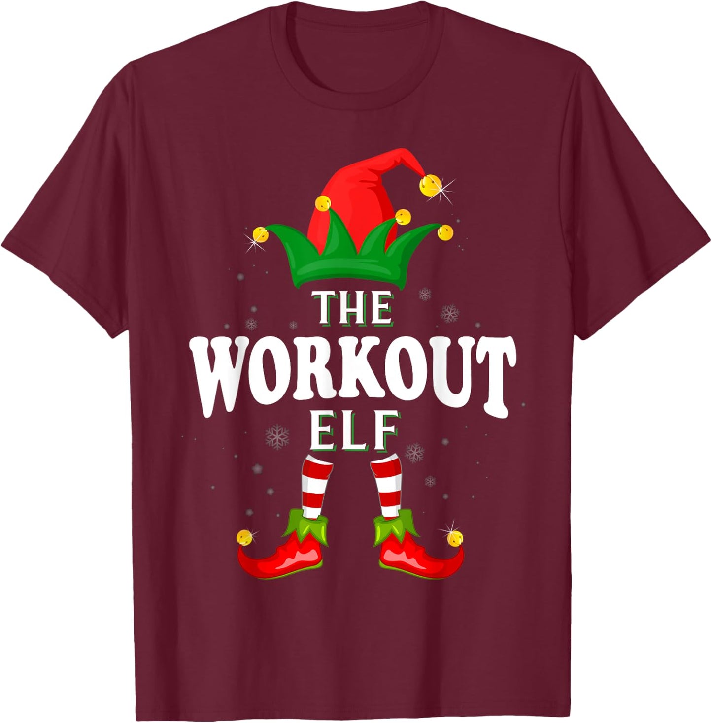 Xmas Workout Elf Family Matching Christmas Pajama T-Shirt - T-Shirt | Maroon