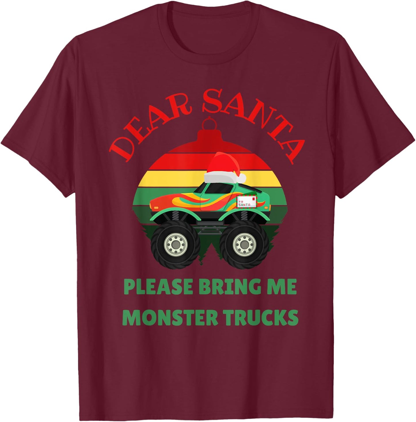 Loves Monster Trucks Christmas Pajama Kids Toddler Baby 5T T-Shirt - T-Shirt | Maroon