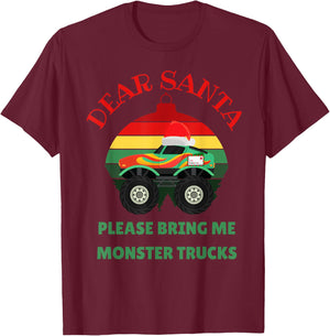 Loves Monster Trucks Christmas Pajama Kids Toddler Baby 5T T-Shirt - T-Shirt | Maroon