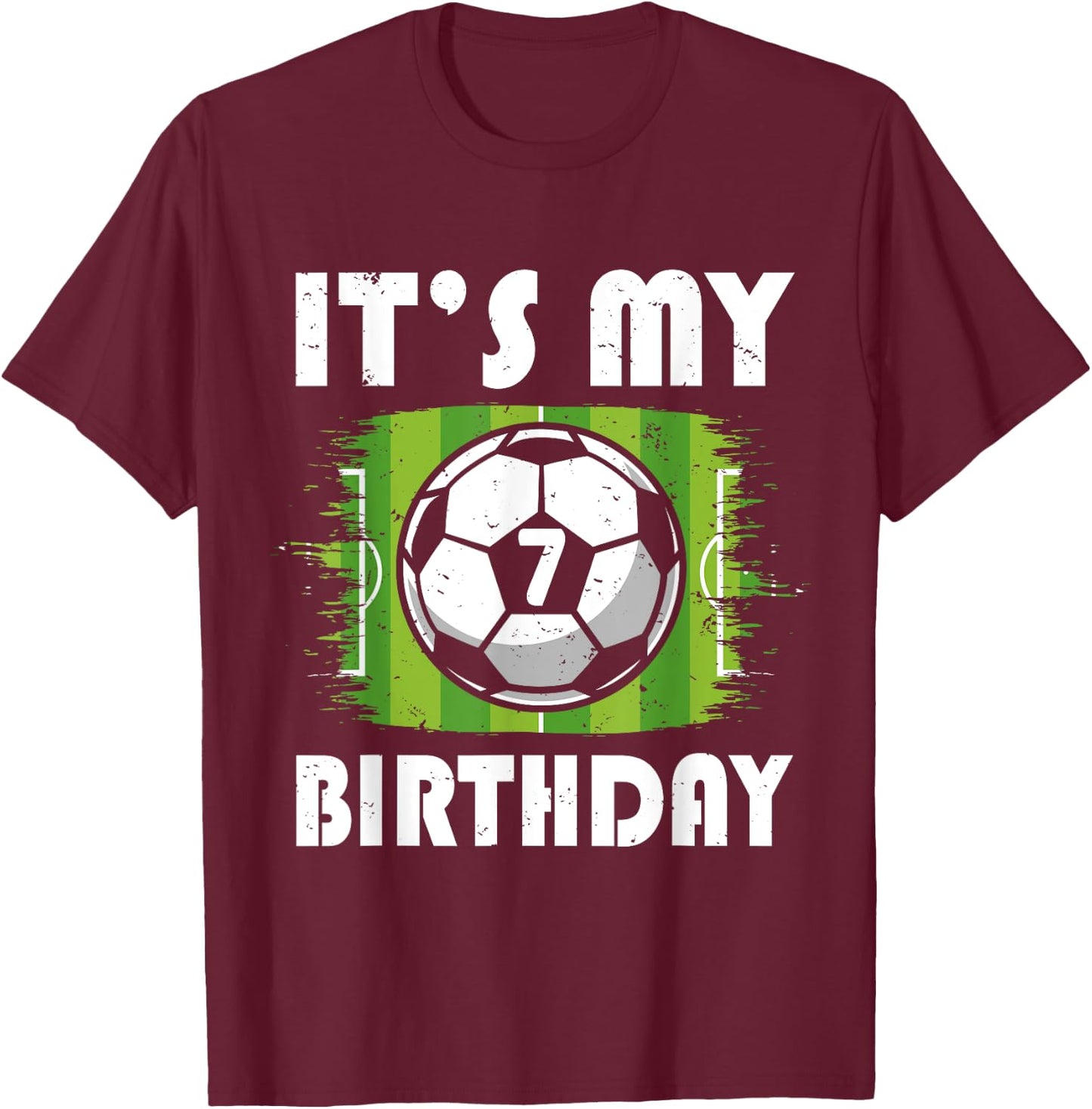 7 Years Old Kids Soccer Player 7th Birthday Boy T-Shirt - T-Shirt | Maroon
