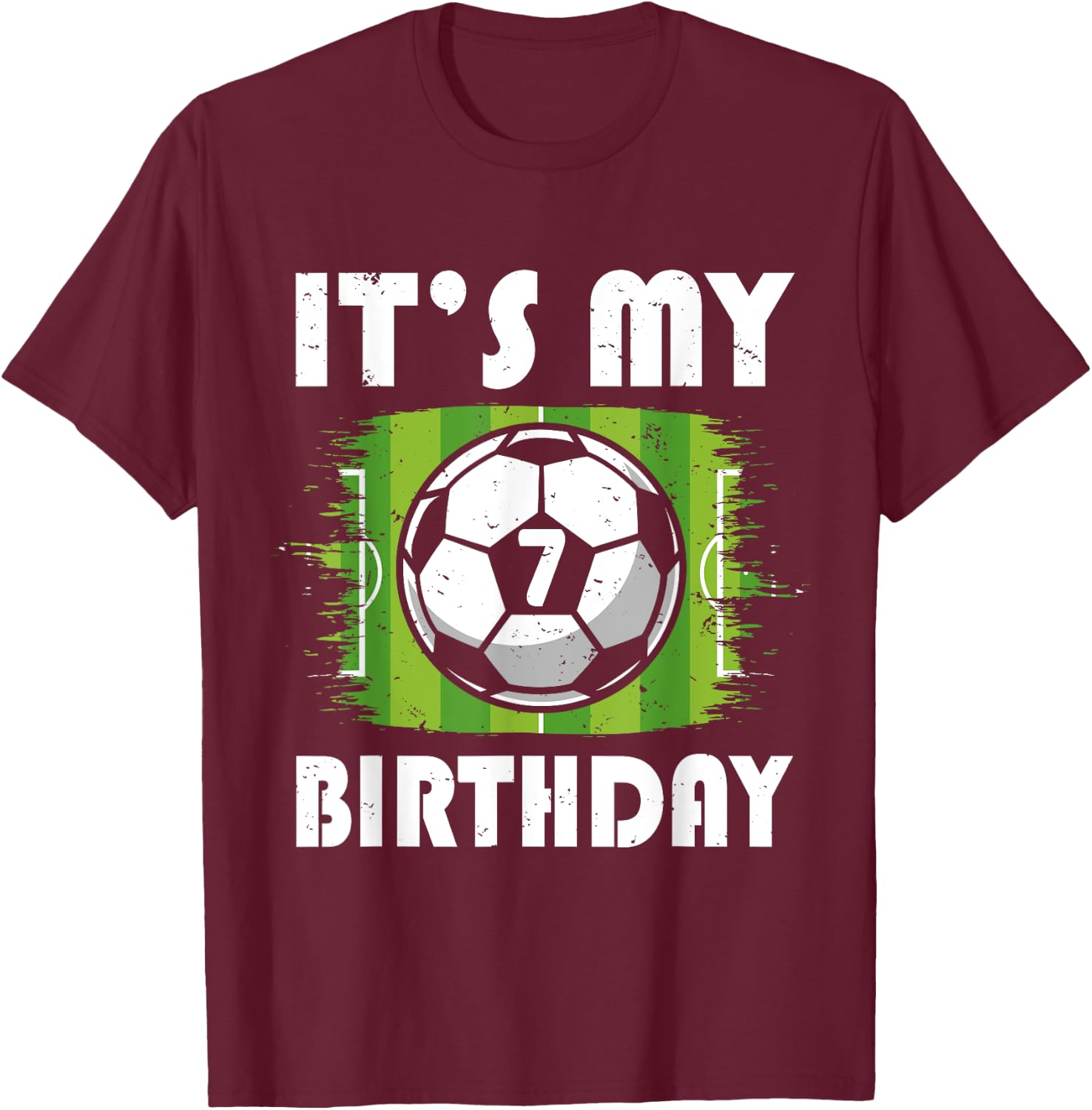 7 Years Old Kids Soccer Player 7th Birthday Boy T-Shirt - T-Shirt | Maroon