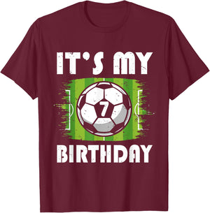 7 Years Old Kids Soccer Player 7th Birthday Boy T-Shirt - T-Shirt | Maroon