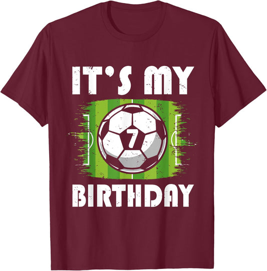 7 Years Old Kids Soccer Player 7th Birthday Boy T-Shirt - T-Shirt | Maroon