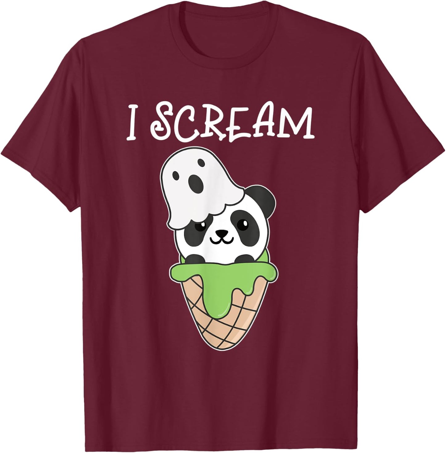 Panda Halloween Ghost I Scream Ice Cream Pun Men Women Kids T-Shirt - T-Shirt | Maroon