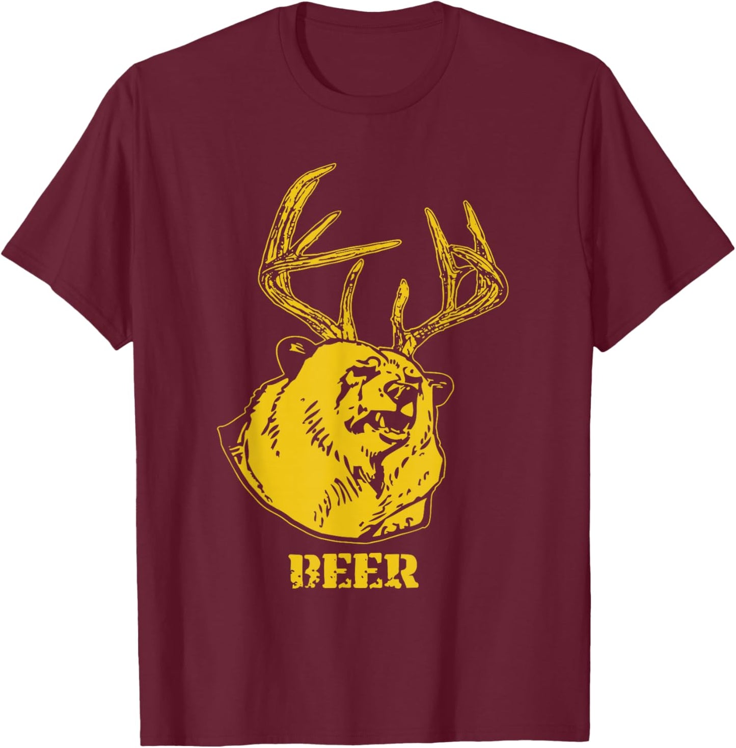 Funny Bear Plus Deer Equals Beer Deer Hunting USA Hunter T-Shirt - T-Shirt | Maroon