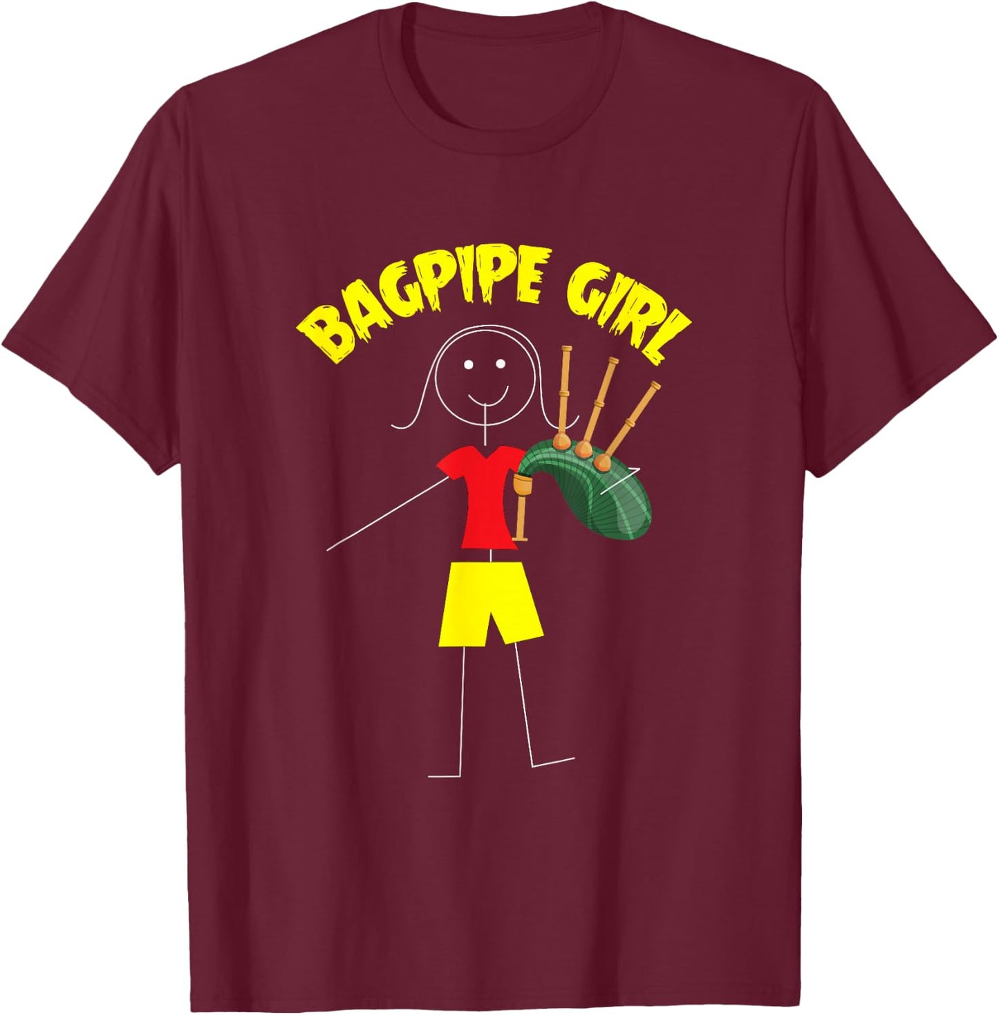 Bagpipe Girl, Bagpipe Players And Lovers Outfit Bagpipe T-Shirt - T-Shirt | Maroon