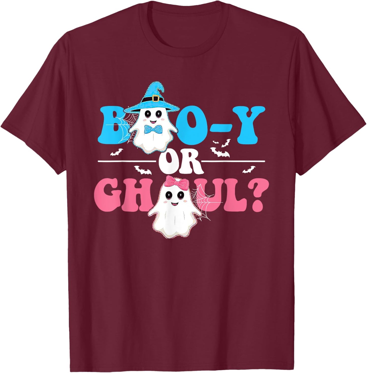 Boo-y or Ghoul Gender Reveal Cute Groovy Boy Girl Ghosts T-Shirt - T-Shirt | Maroon