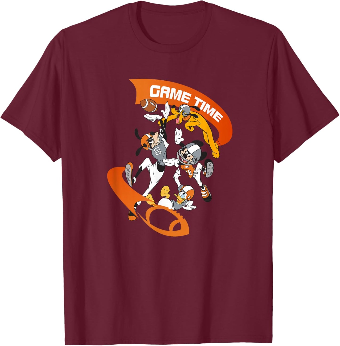 Disney Mickey Goofy Donald & Pluto Game Time Football Sports T-Shirt - T-Shirt | Maroon