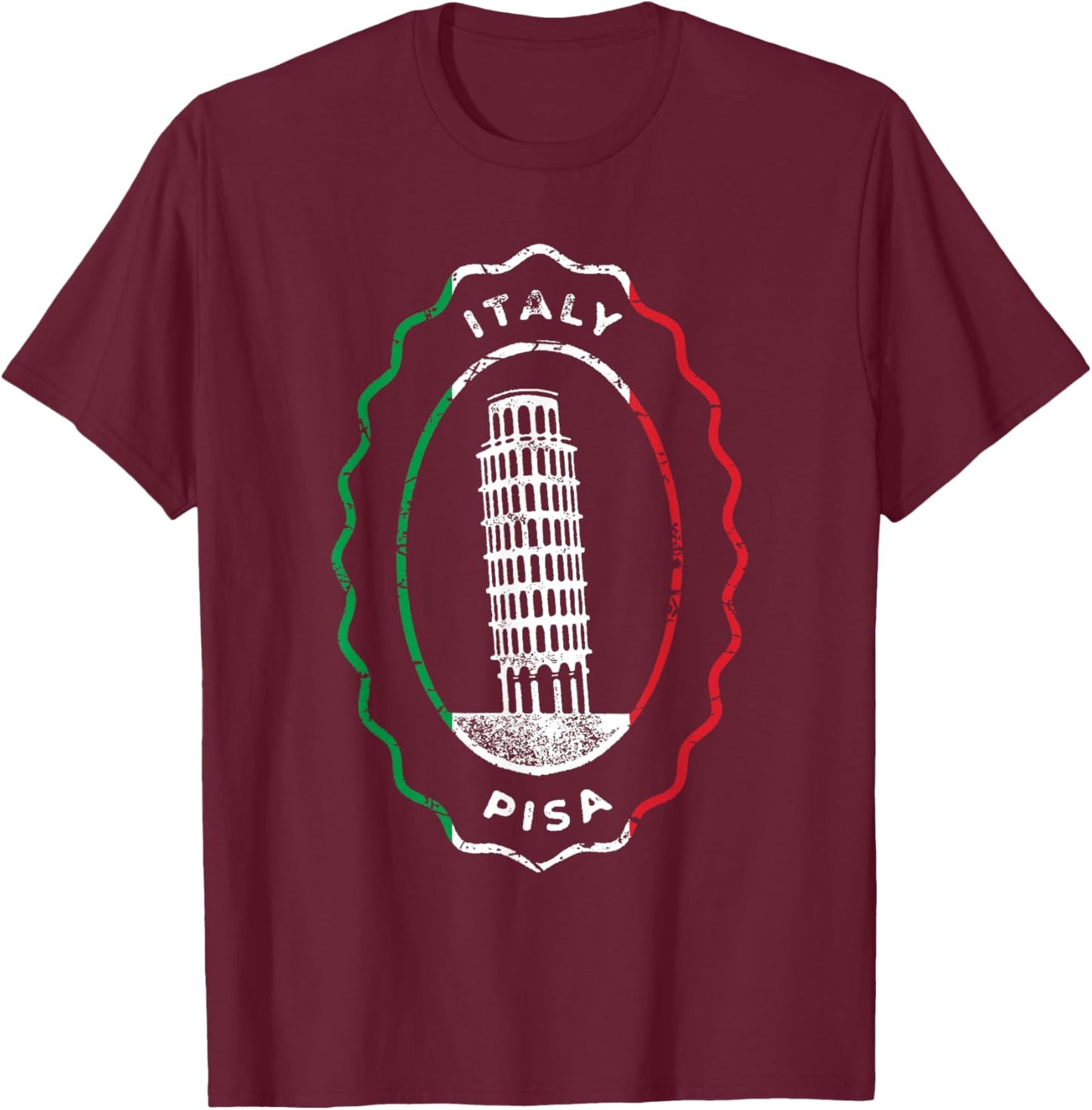 The Leaning Tower of Pisa Italy Italia Roman Ancient Rome T-Shirt - T-Shirt | Maroon