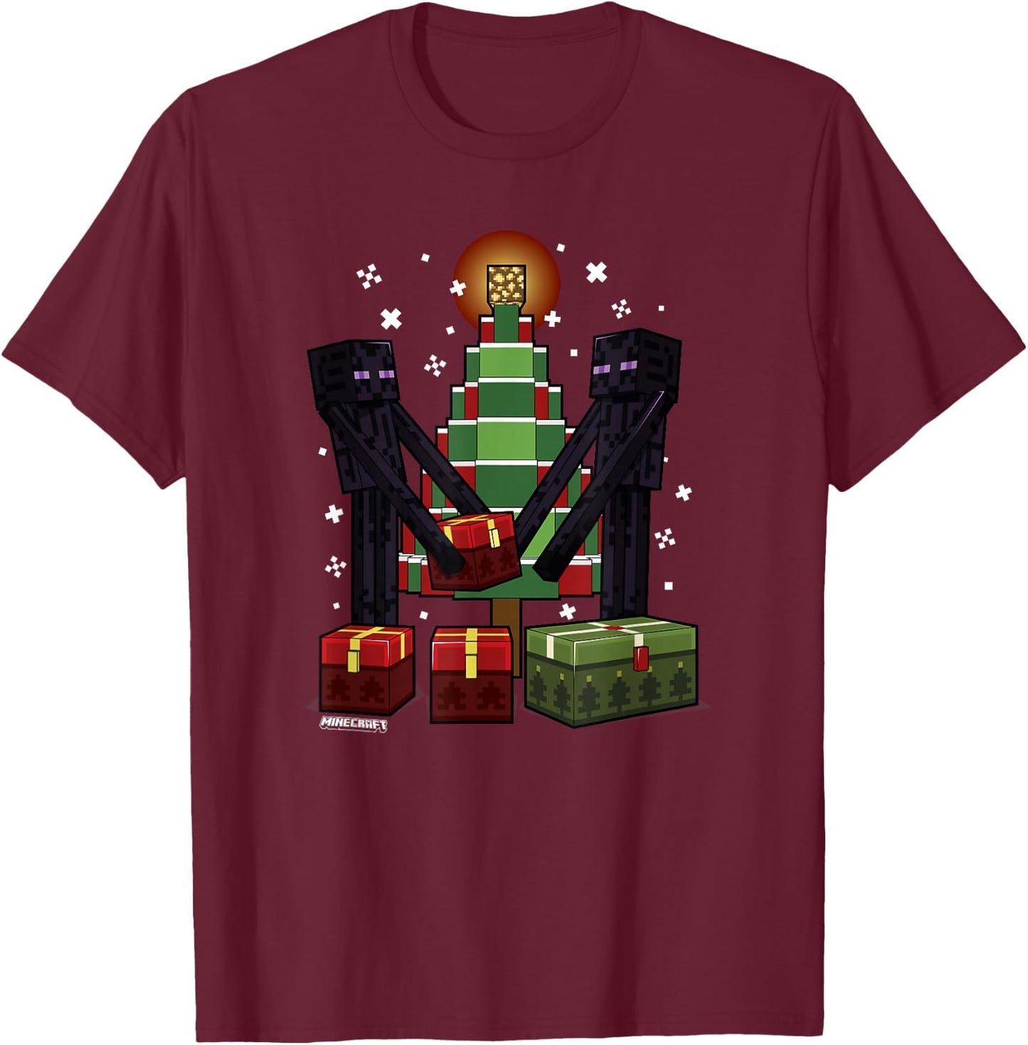 Minecraft Christmas Enderman Gift , -Adult, Blue, Small, Short Sleeve T-Shirt - T-Shirt | Maroon
