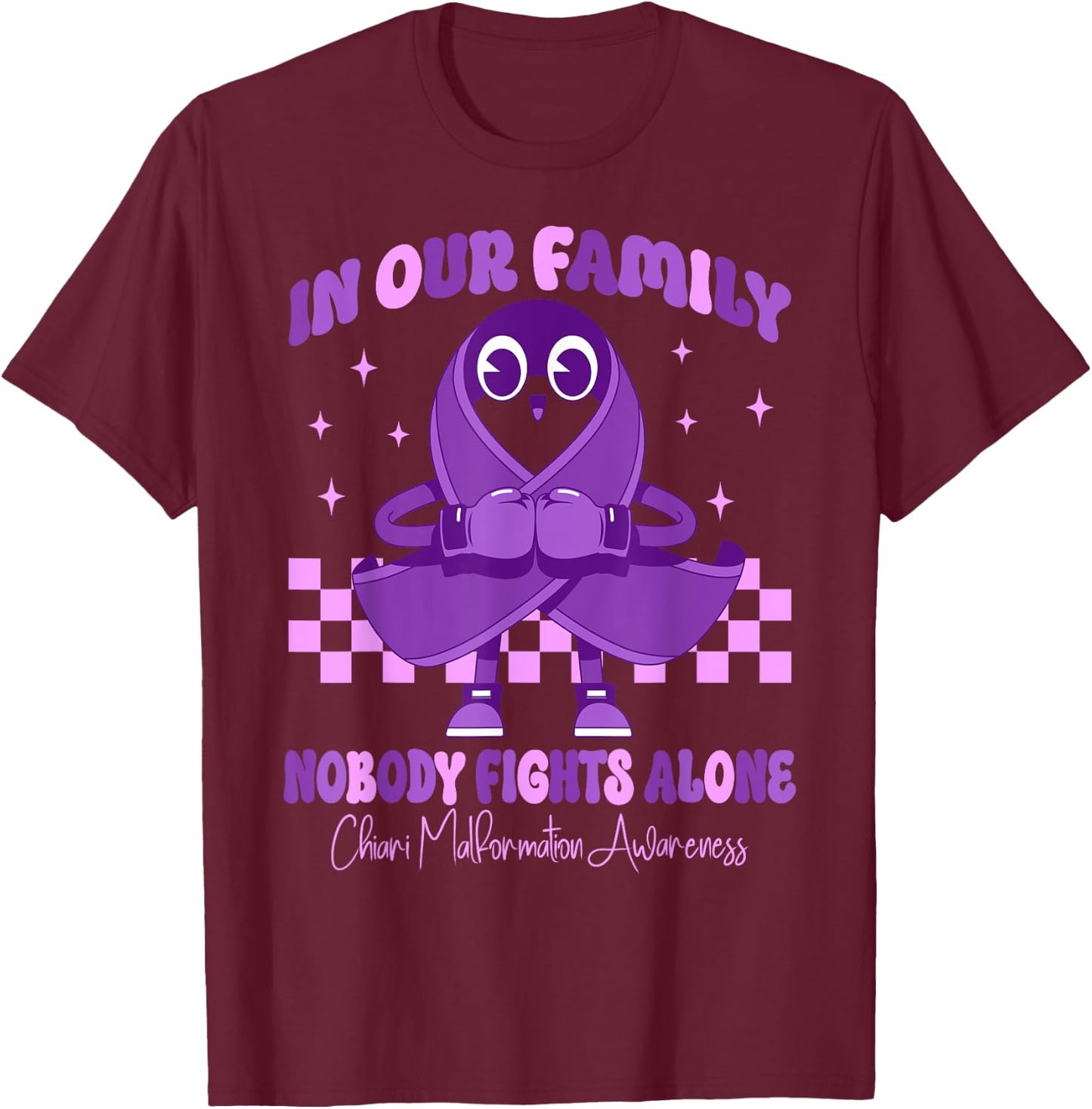 Purple Ribbon Survivor Groovy Chiari Malformation Awareness T-Shirt - T-Shirt | Maroon