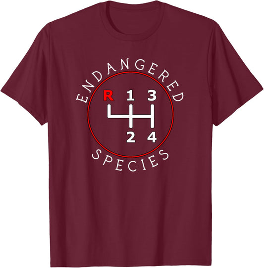 Endangered Species Manual Gearbox Stick Shift 4 Speed 1320 T-Shirt - T-Shirt | Maroon