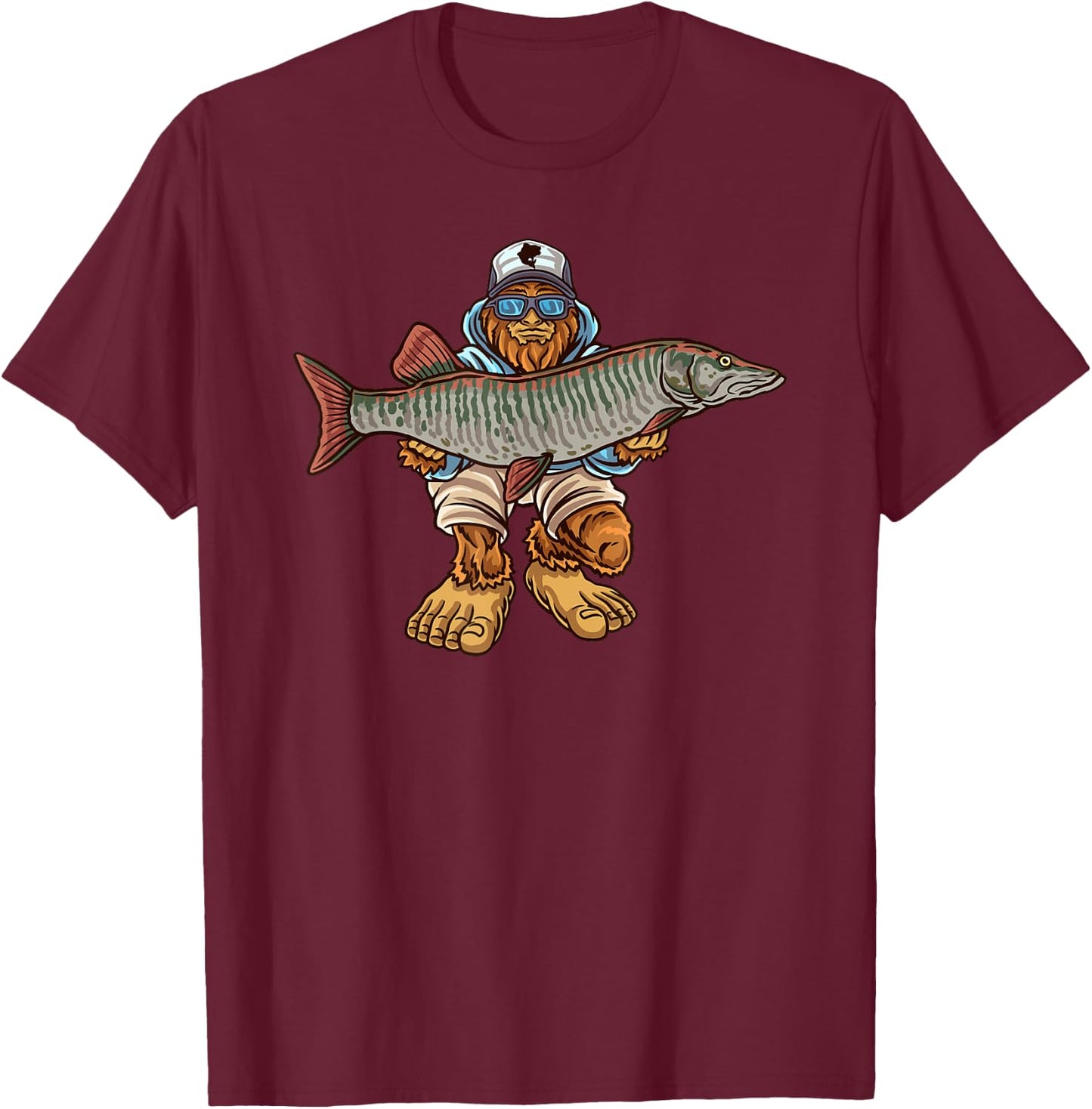 Muskie Fishing Tiger Musky Hunting Bigfoot Fishermen T-Shirt - T-Shirt | Maroon