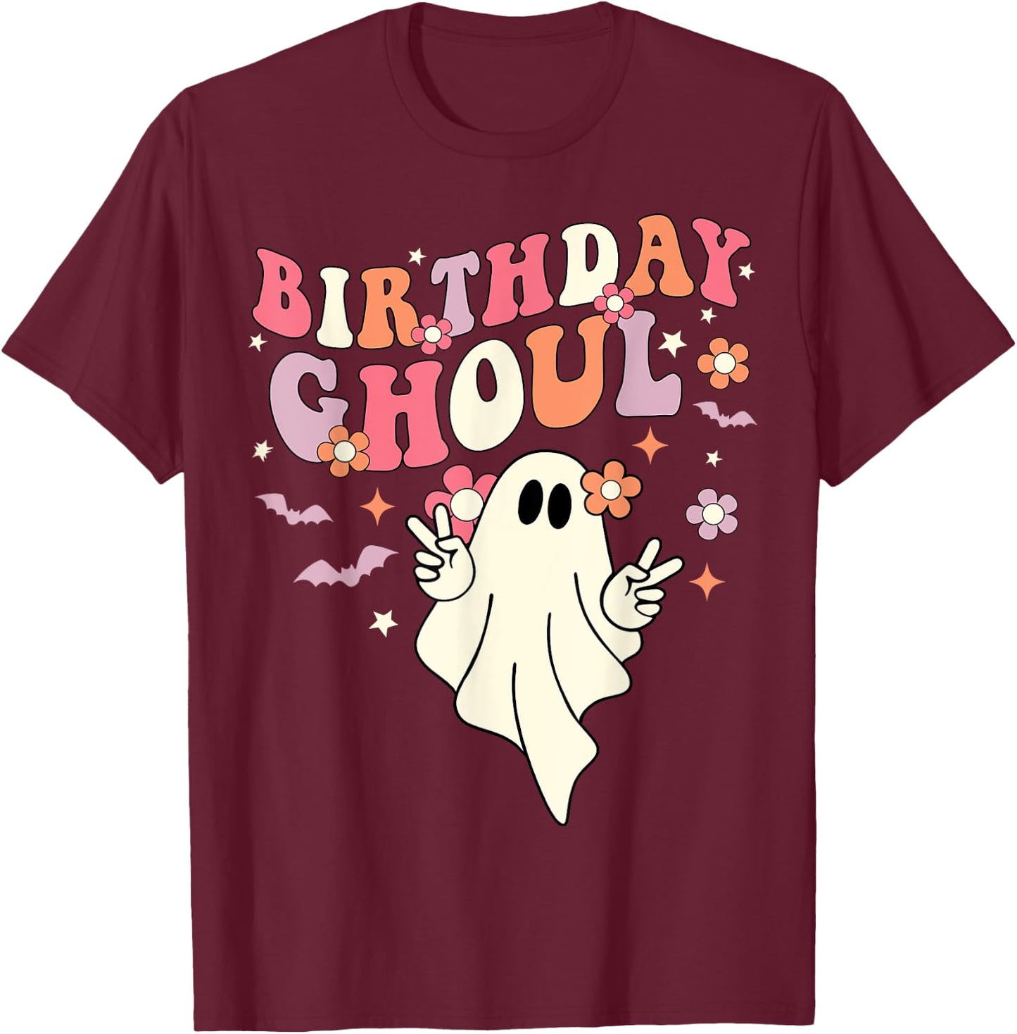 Cute Boo Ghost Kids Girls Groovy Halloween Birthday Ghoul T-Shirt - T-Shirt | Maroon