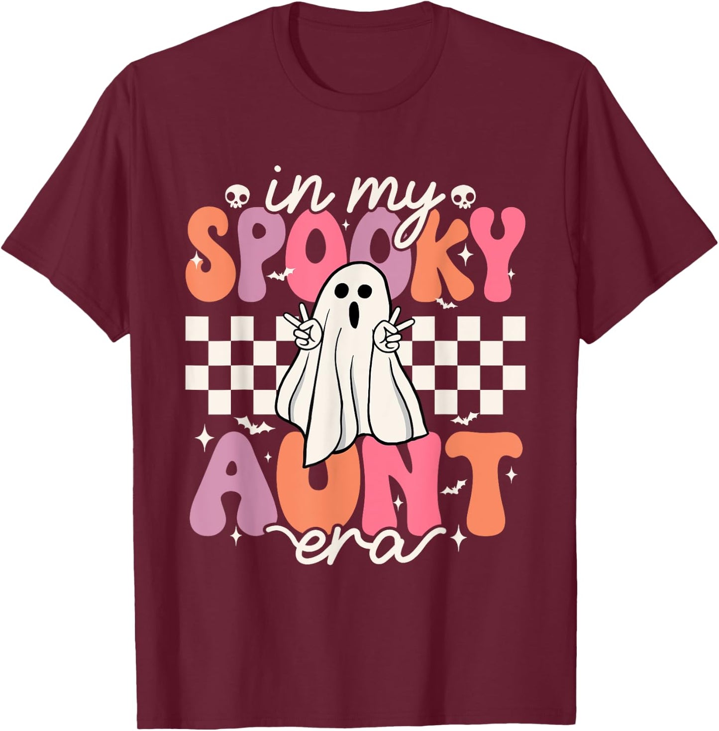 Groovy In My Spooky Aunt Era Retro Auntie Halloween Ghost T-Shirt - T-Shirt | Maroon