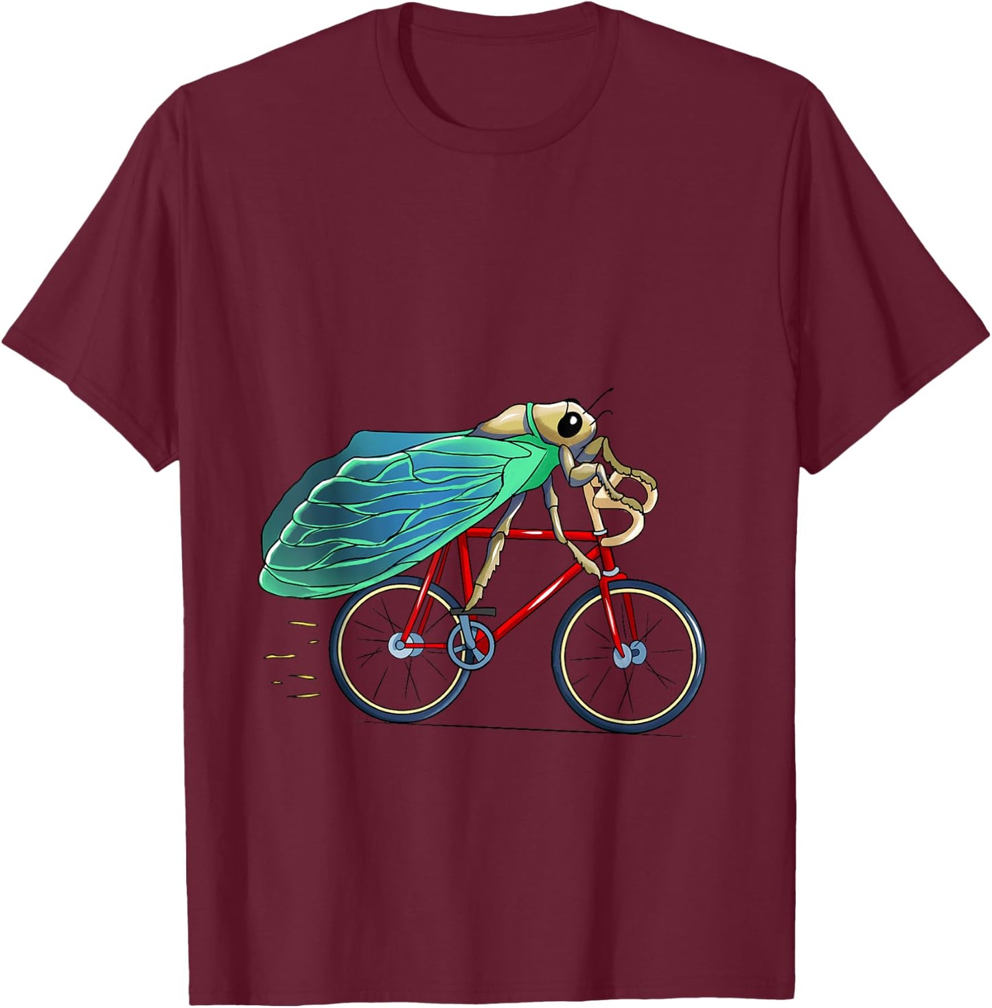 cicada Riding Bicycle Cute Biker Cyclist T-Shirt - T-Shirt | Maroon