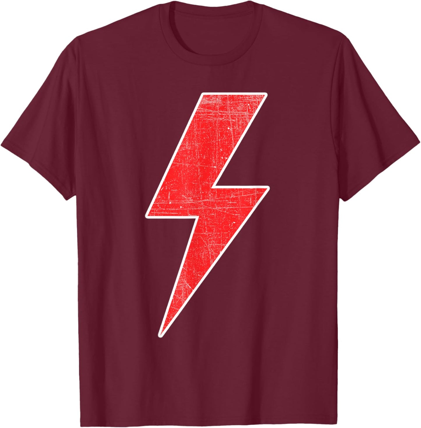 RED & WHITE Thunderbolt Lightning Bolt Design Team T-Shirt - T-Shirt | Maroon