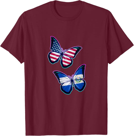 El Salvador and the USA bicultural roots. Butterfly version T-Shirt - T-Shirt | Maroon