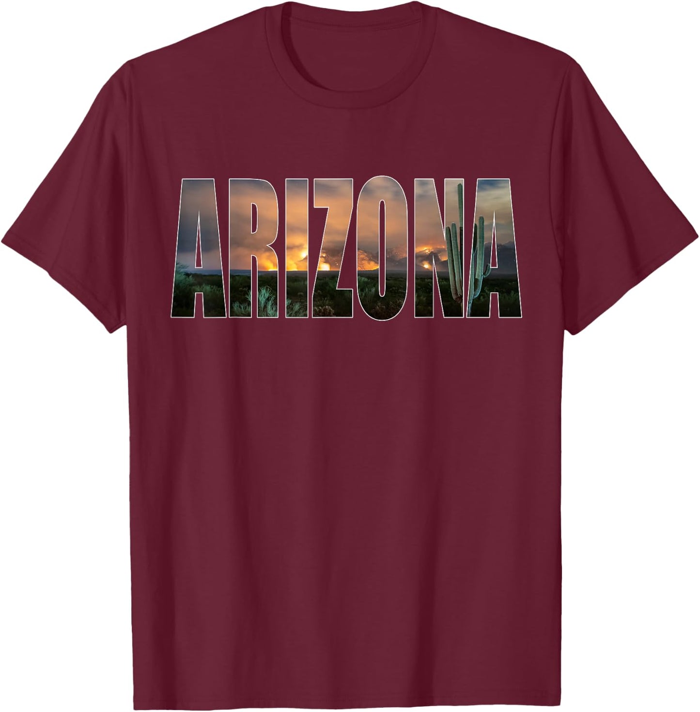Arizona Photo Landscape Cactus Dessert Mountains Nature T-Shirt - T-Shirt | Maroon