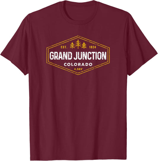 Vintage Grand Junction CO Altitude Badge Colorado Souvenir T-Shirt - T-Shirt | Maroon