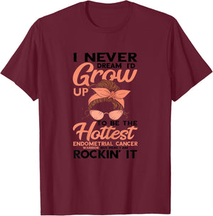 Hottest Endometrial Cancer Warrior Peach Ribbon Awareness T-Shirt - T-Shirt | Maroon