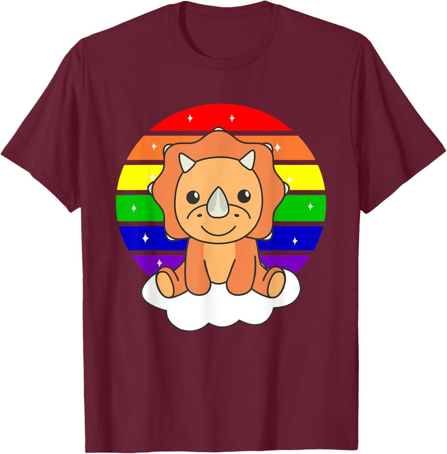 Triceratops Colorful Rainbow For Kids Cute Dino T-Shirt - T-Shirt | Maroon