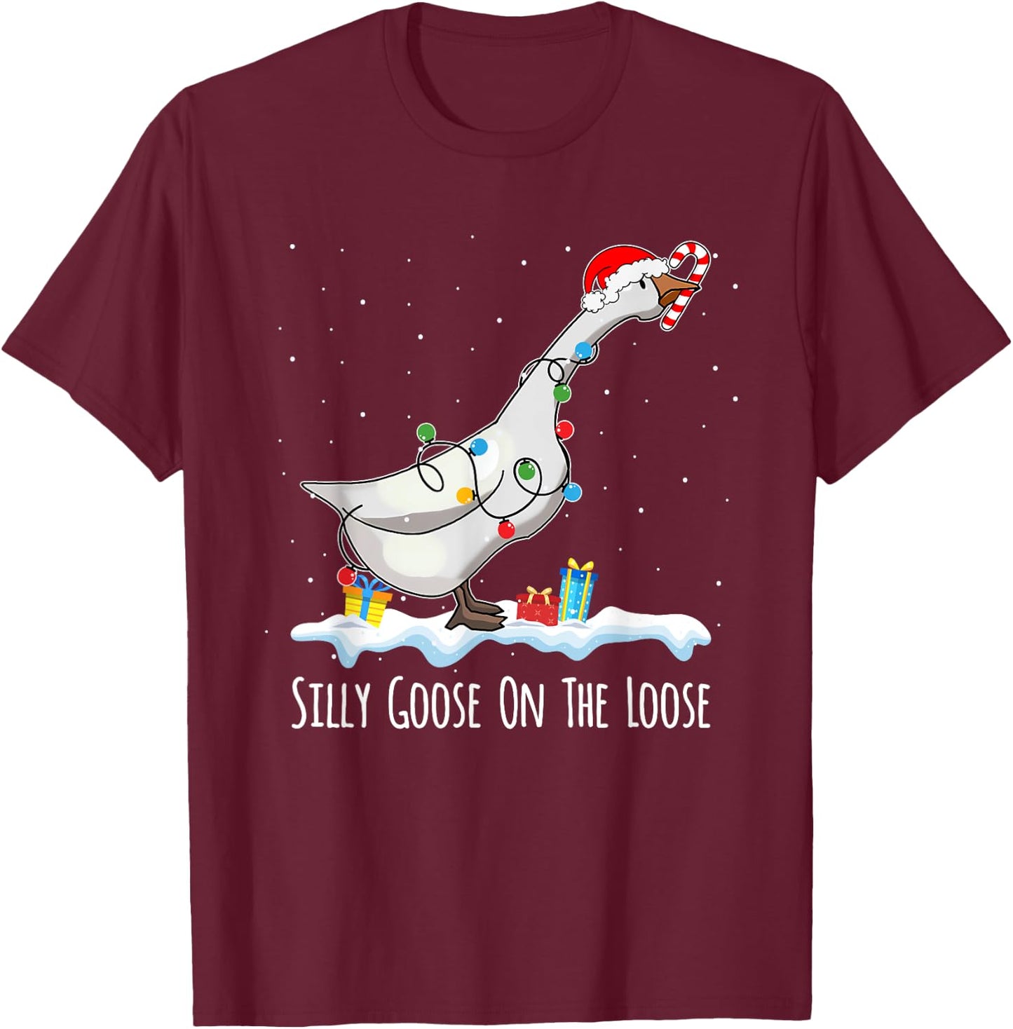 Cute Funny Santa Duck Silly Goose On The Loose Christmas T-Shirt - T-Shirt | Maroon