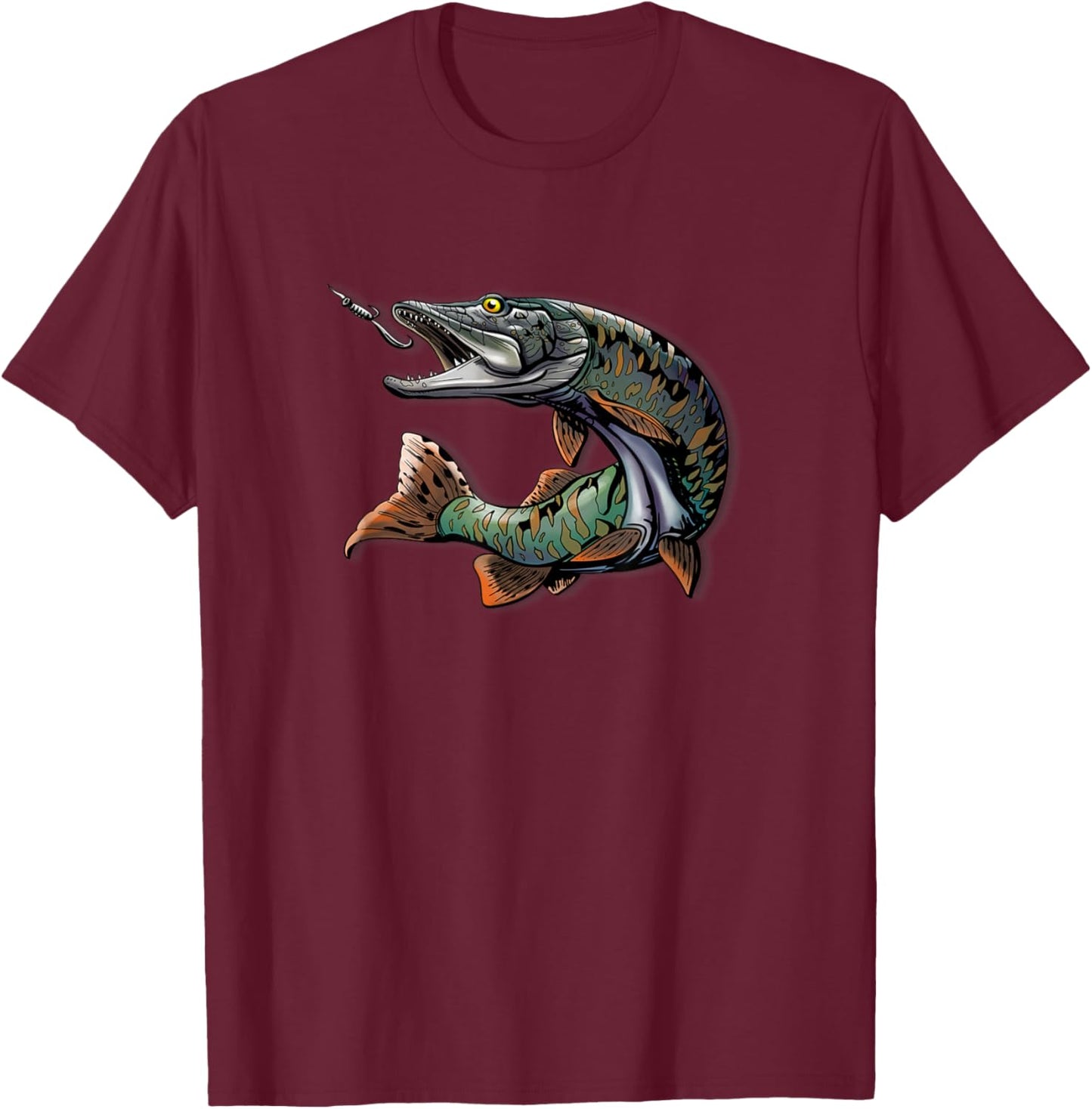 Musky Fishing Fisherman T-Shirt - T-Shirt | Maroon